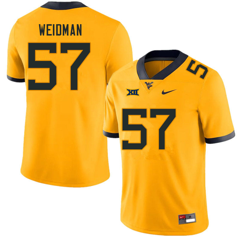 Men #57 Sullivan Weidman West Virginia Mountaineers College Football Jerseys Sale-Gold